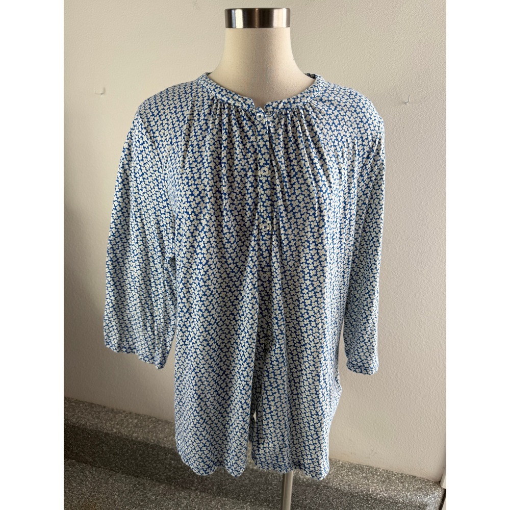 Boden Womens Plus 20/22 Blue White Floral Cotton Jersey Top Crew Neck Shirt